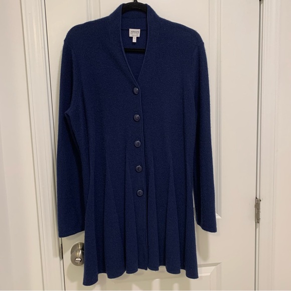 Armani Collezioni Sweaters - Armani Collezioni Vintage Navy Blue 100% Cashmere Pleated Cardigan Size 12